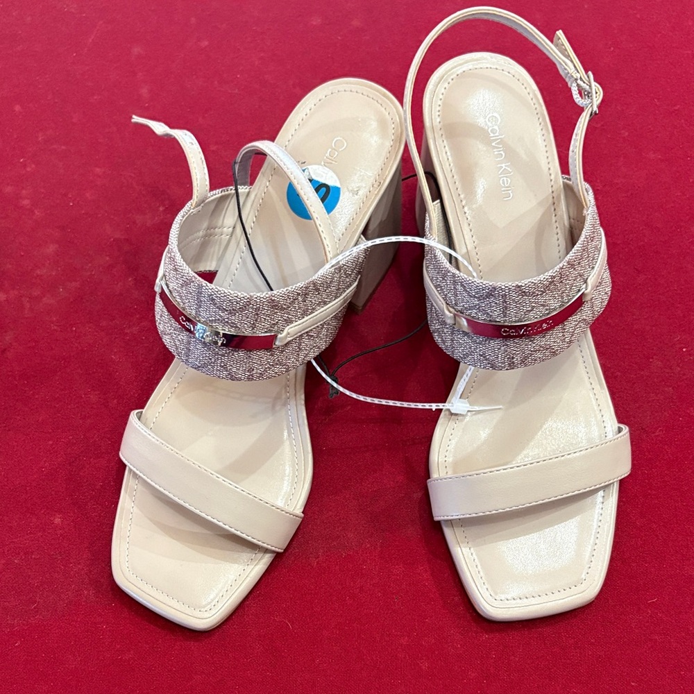 Calvin Klein Women's Cream and Silver Sandals